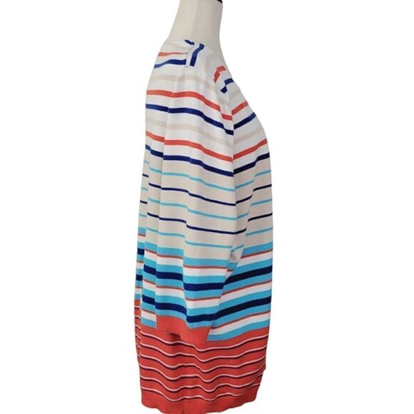 Liz Claiborne New York Multi Color Striped V-neck 3/4 Sleeve  Cardigan Size 2X - Picture 3 of 7